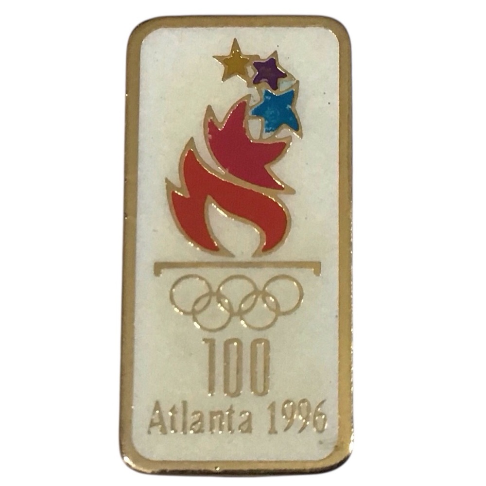 Atlanta 1996 Olympic Pin Red Flame Stars Brooch Bag Hat Lapel Vintage Jewelry